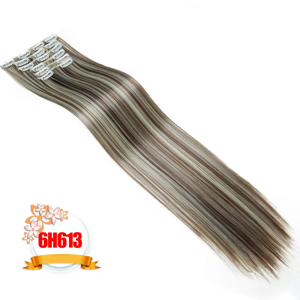 SHANGKE 6 шт./компл. 2", парик, заколки, заколки для волос, трессы, заколки, 16 клипс длинный прямой Синтетические пряди для наращивания волос на клипсах из высокое Температура волокна