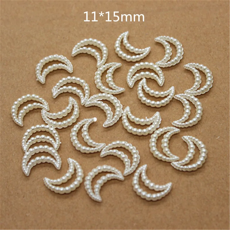 

200pcs 11*15mm Hollow Moon Shape Flatback Resin Imitation Pearl Beads DIY Wedding Garment Decoration