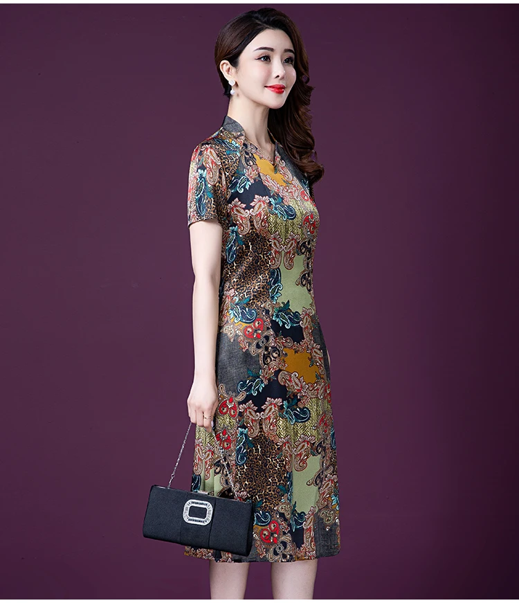 Новое летнее женское платье Ципао для мамы среднего возраста в китайском стиле