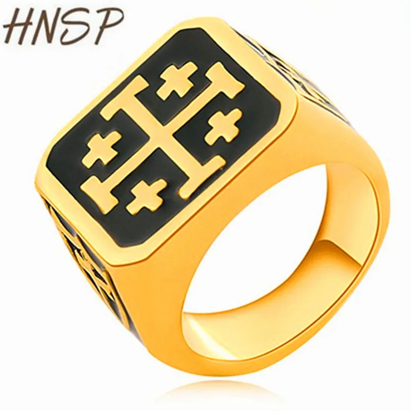 

HNSP Square Black Gold Cross Rings For Men Male