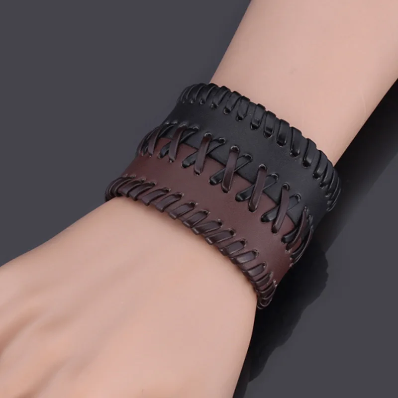 

U7 Men Jewelry Wrap Bracelet Fashion Jewelry Gifts 17cm/19cm/21cm Black And White Genuine Leather Bracelets H525
