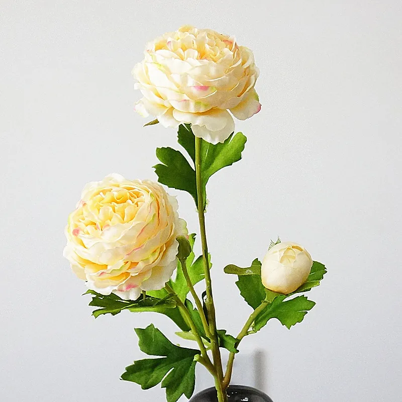 Type B Yellow 3 головки Искусственный Розовый цветок пиона ветка с листьями шелк Флорес пионы для домашнего декора стола diy Свадебные украшения - Цвет: Type B Yellow