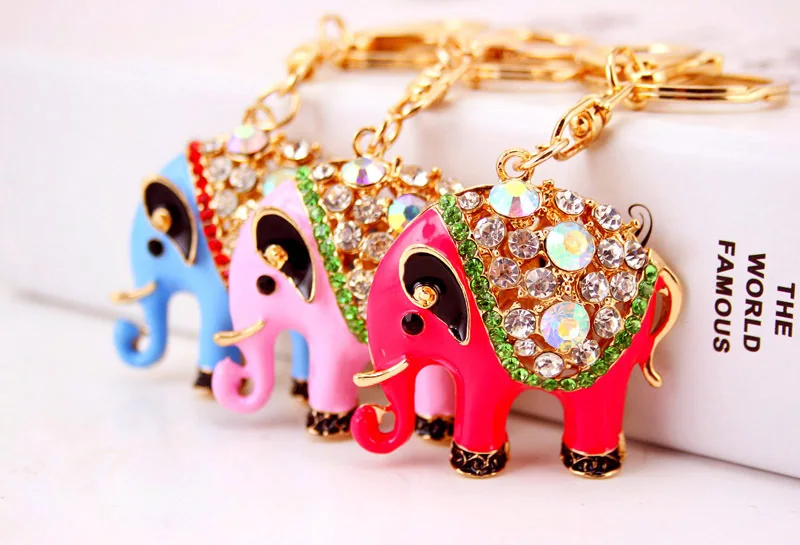 Free shipping rhinestone elephant keychain keyring purse hanger Indian wedding bridal showers birthday party souvenirs W9173