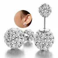 30 silver plated fashion shiny double shambhala ball crystal ladies stud earrings jewelry anti allergy drop shipping
