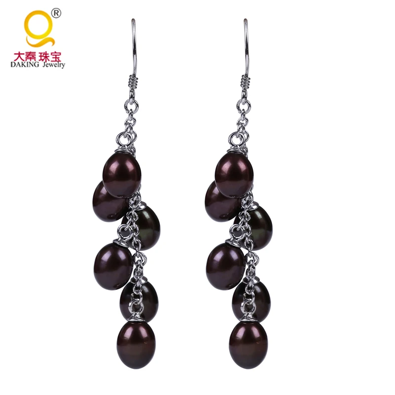 Длинные жемчужные сережки черные серьги с пресноводным жемчугом белыми