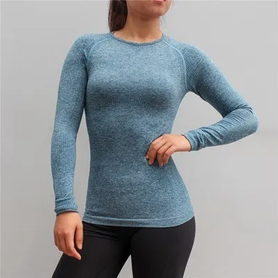 Blue Yoga Shirt Спортивная женские футболки для йоги для фитнеса, йоги и занятий спортом топ с длинными рукавами и эластичного трикотажа Для женщин тренажерный зал футболка для бега спортивная одежда - Цвет: Blue Yoga Shirt