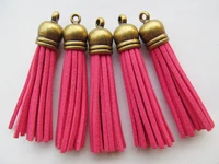 free shipping 100pcs 59mm hot pink suede leather jewelry tassel for key chains cellphone charms top plated end caps cord tip