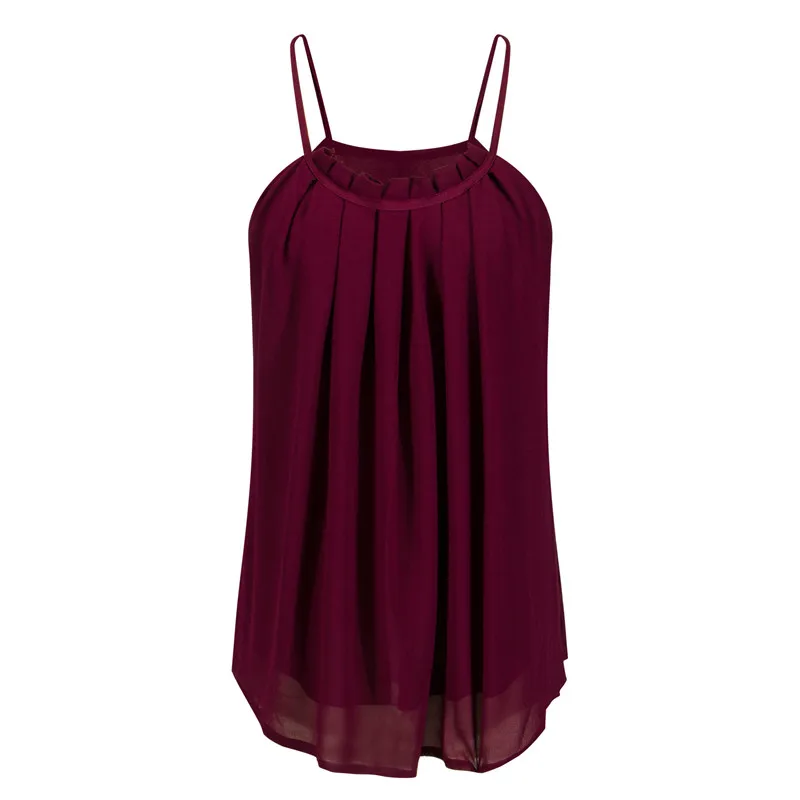 Летний топ новый продукт Плиссированный Воротник обрезанный двойной шифон слинг