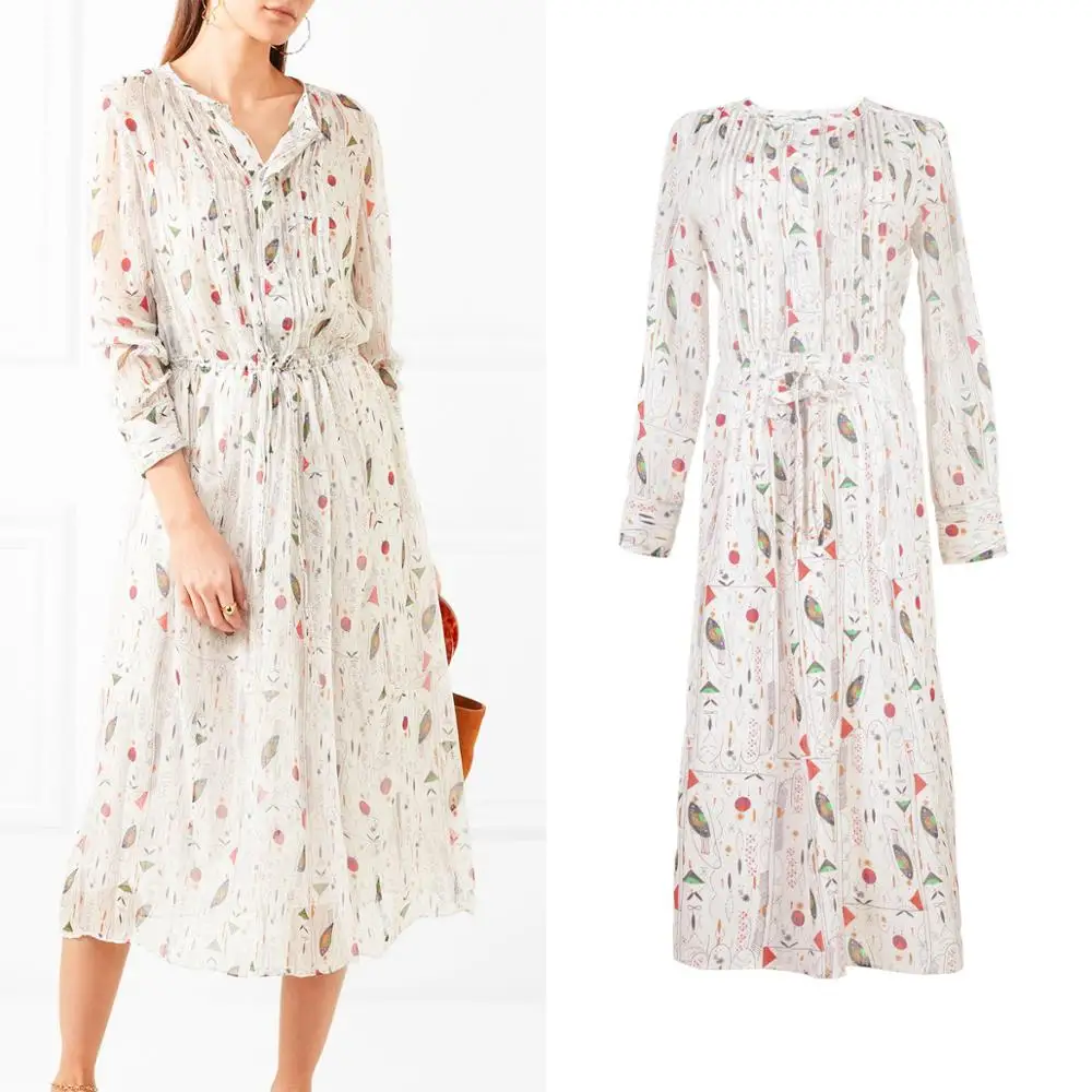 2018 Весна Лето Мода Платье с принтом длинная стильная длинными рукавами