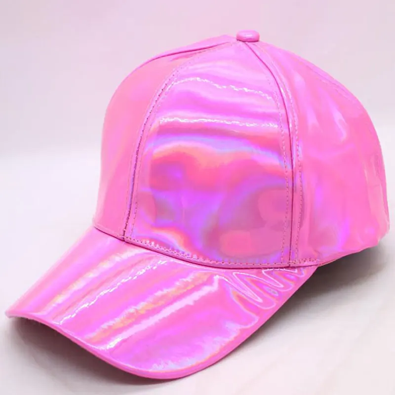Rainbow PU Leather Baseball Cap Adjustbale Snapback Hats for Men Women Purple Gold Silver 6 Panels Hip Hop Caps Dance Party Wear