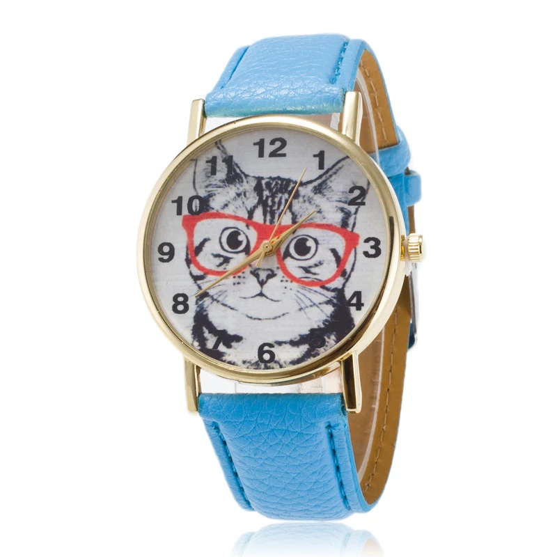 Модные женские часы с циферблатом милые повседневные милым рисунком кота