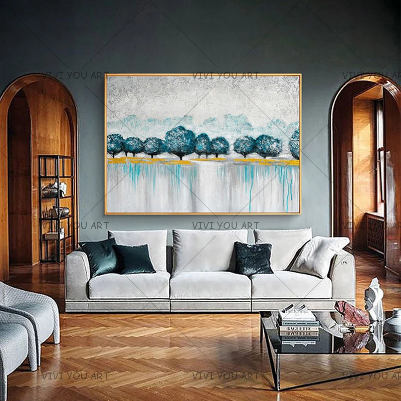 Новейший 100% ручная роспись Настенная картина абстрактный милый рисунок синего