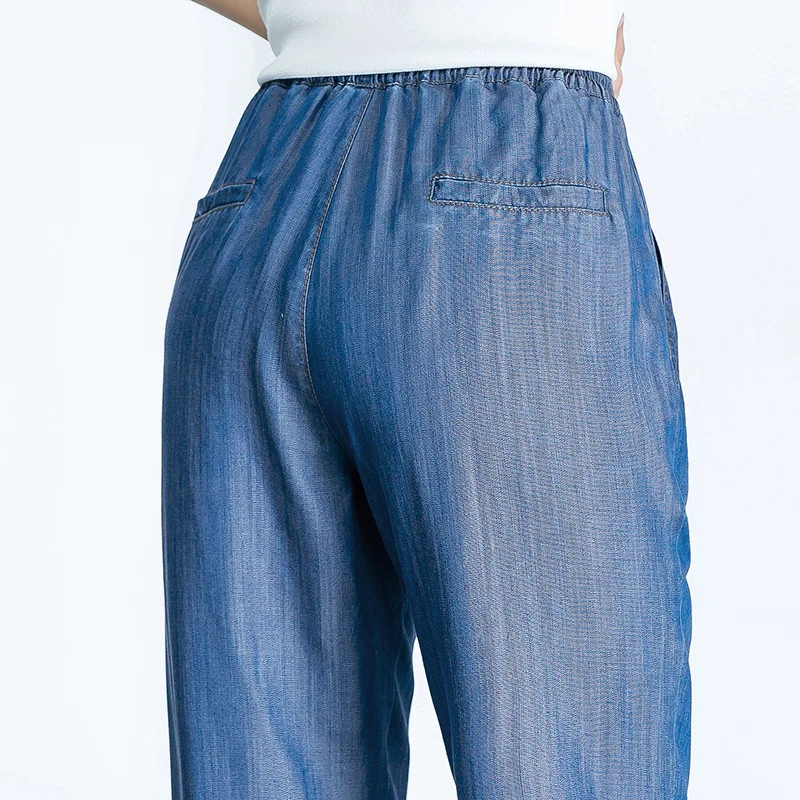 Женские повседневные летние тонкие мягкие джинсы с эластичной резинкой на талии