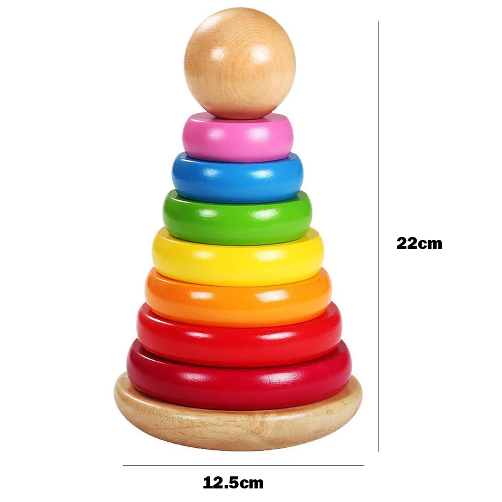 8 inch Colors Wooden Ring Stacker Toy for Babies - Rainbow Tower Toys Stacking Baby and Toddlers | Игрушки и хобби