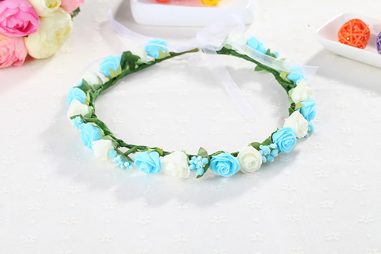 Blue with ivory Высокое качество Свадебные девушки венок Цветок Цветочные короны для женщин голова Роза диадема гирлянда Мори девушка серии - Цвет: Blue with ivory