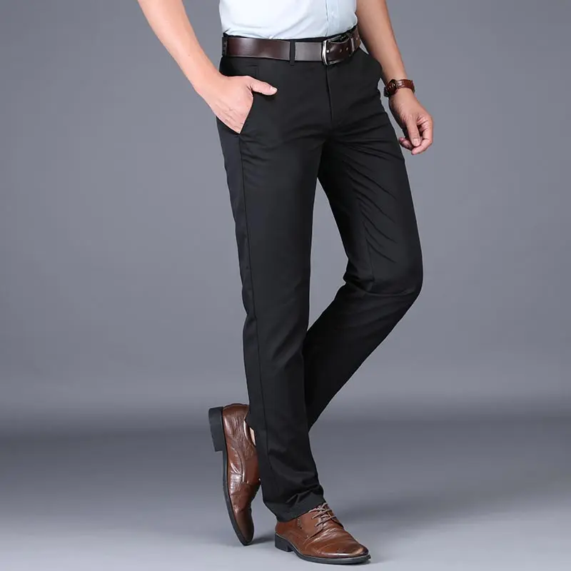Брюки мужские прямые повседневные брендовые Стрейчевые штаны средней длины