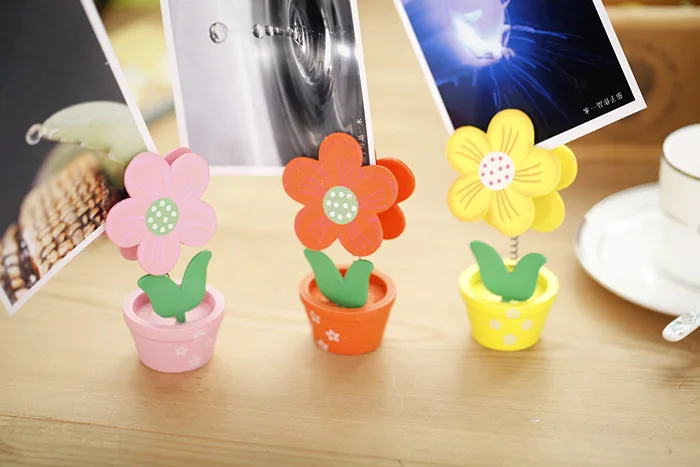 Creative small pot wooden stickers Clip Card Clip wholesale flower modeling decorative wooden small gifts Holder Organizer
