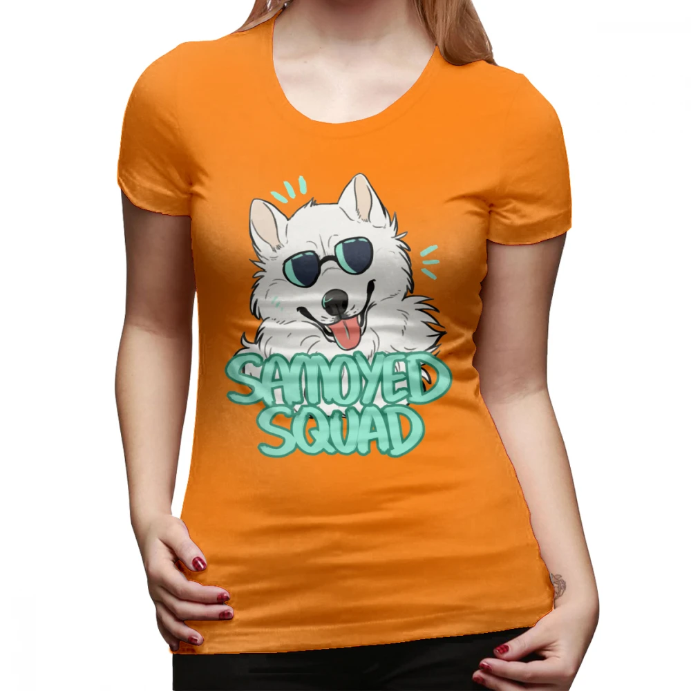 Футболка Samoyed Dogs футболка SAMOYED SQUAD Футболка с принтом 100 хлопчатобумажная женская футболка Kawaii темно-синяя Летняя женская футболка с круглым вырезом - Цвет: Оранжевый