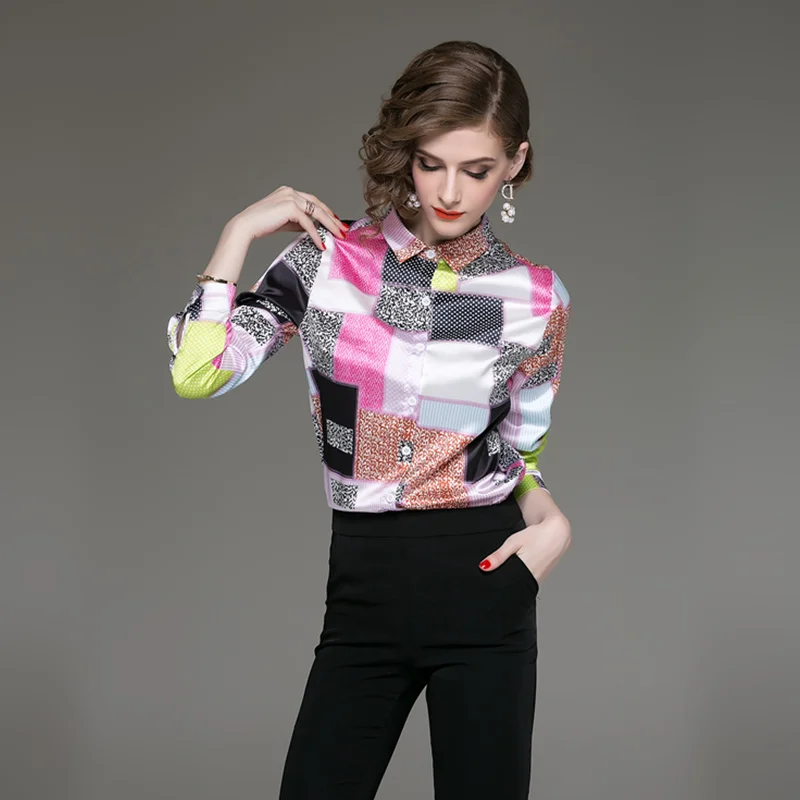 Для женщин s Топы и блузки шелковая блузка белый рубашка с длинными рукавами