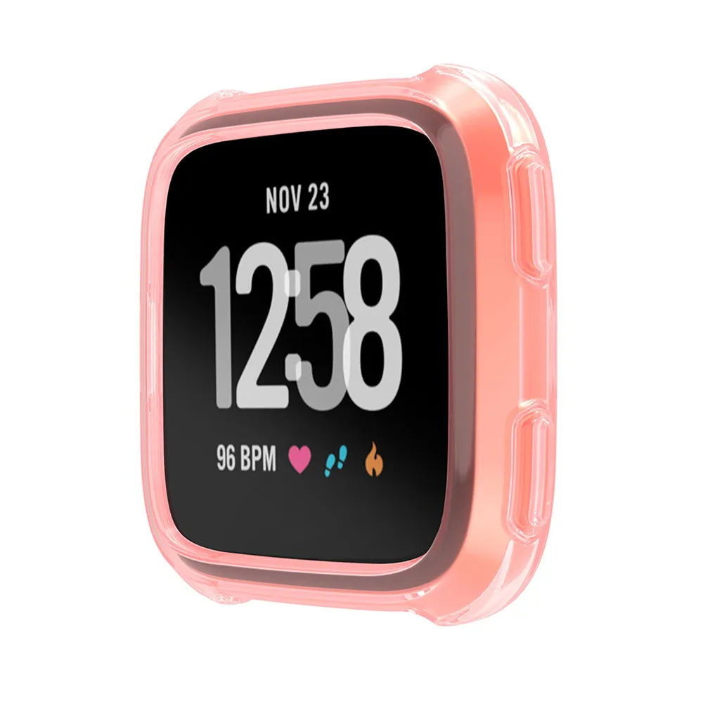 360 градусов Защитная крышка для Fitbit Versa Band чехол покрытие Coque Fit бит Versa часы аксессуары экран защитный чехол - Цвет: Pink