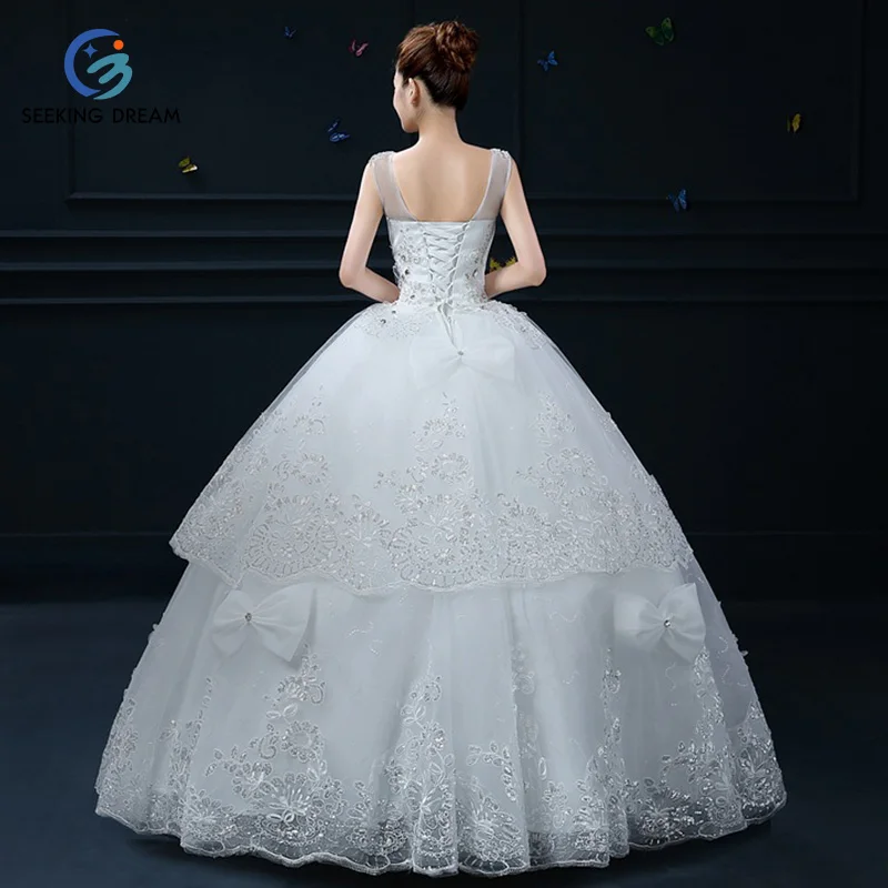 2017 Hot Off-White Sexy V-Neck Crystal Wedding Dress Ball Gown Flower Lace Pregnant Bride robe de mariage Plus Size NN002 | Свадьбы и