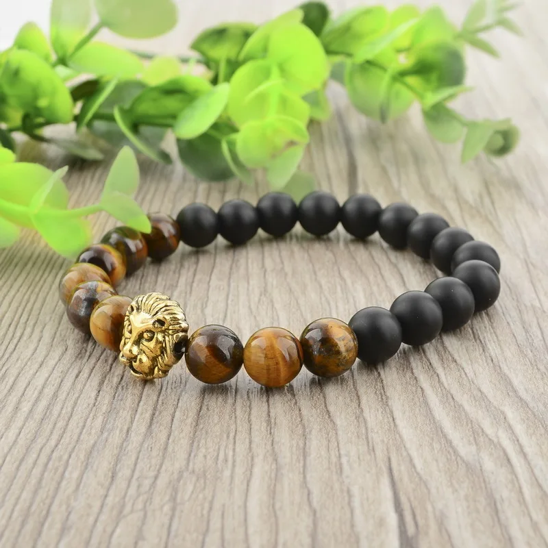 CHICVIE матовый оникс и тигровый глаз каменные браслеты золотая голова льва мужской