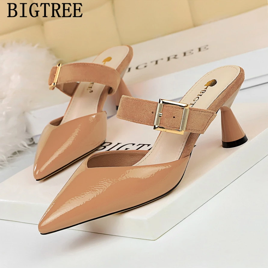 Женские туфли на высоком каблуке Bigtree красные лодочки без задника элегантная