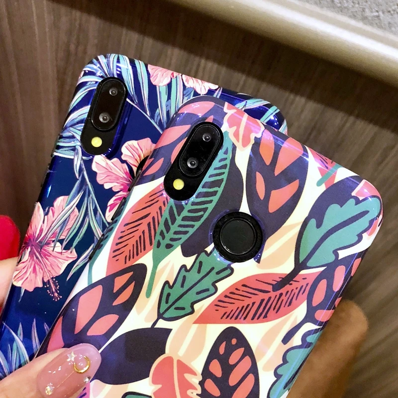 Чехол для Huawei P20 Lite чехол Nova 3E Роскошный с листом и цветком Blu-ray телефона чехлы