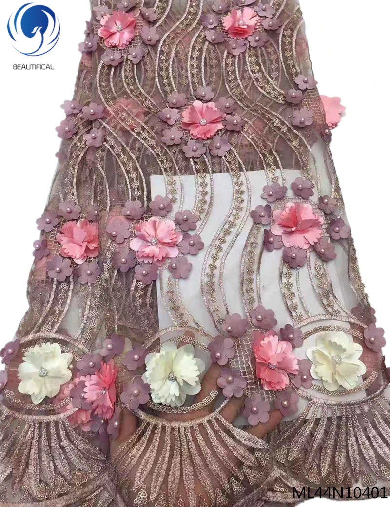 BEAUTIFICAL, серые французские кружевные ткани, бусы, 3d цветы, нигерийские сетчатые кружевные ткани, последние африканские сетчатые кружева с бисером ML44N104