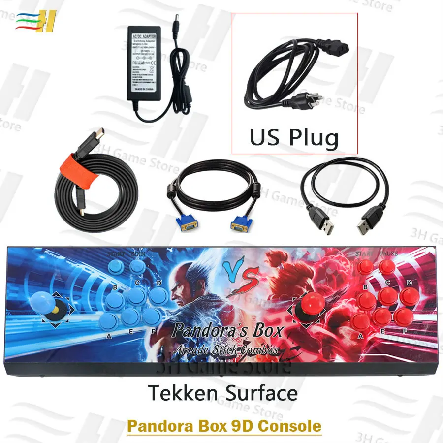 Встроенный ящик Pandora 9d 2500 В 1 аркадная игровая консоль поддержка 3P 4P игры usb можно подключить геймпад подключи и играй Поддержка 3d игры - Цвет: PB9d tekken US plug