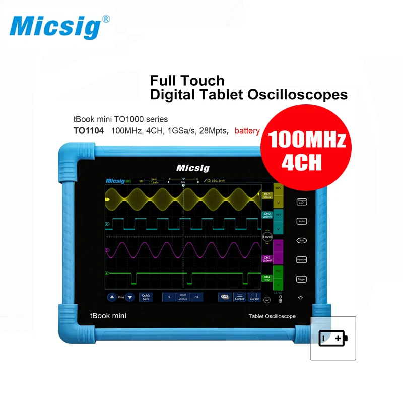 Цифровой планшетный осциллограф Micsig TO1104 100 МГц 4CH 28Mpts автомобильный