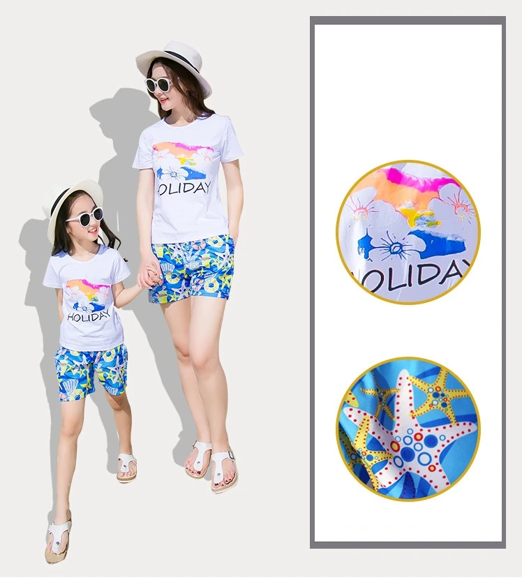 Летняя одежда для всей семьи отдыха семейный образ хлопковая футболка мамы дочки