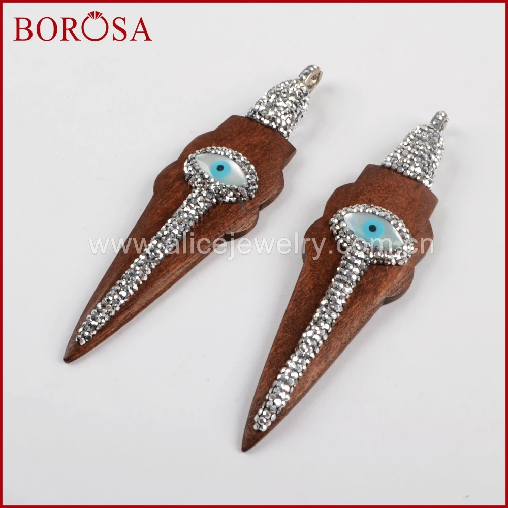 BOROSA 5 шт. Arrowhead натуральная деревянная подвеска со стразами проложенный белый