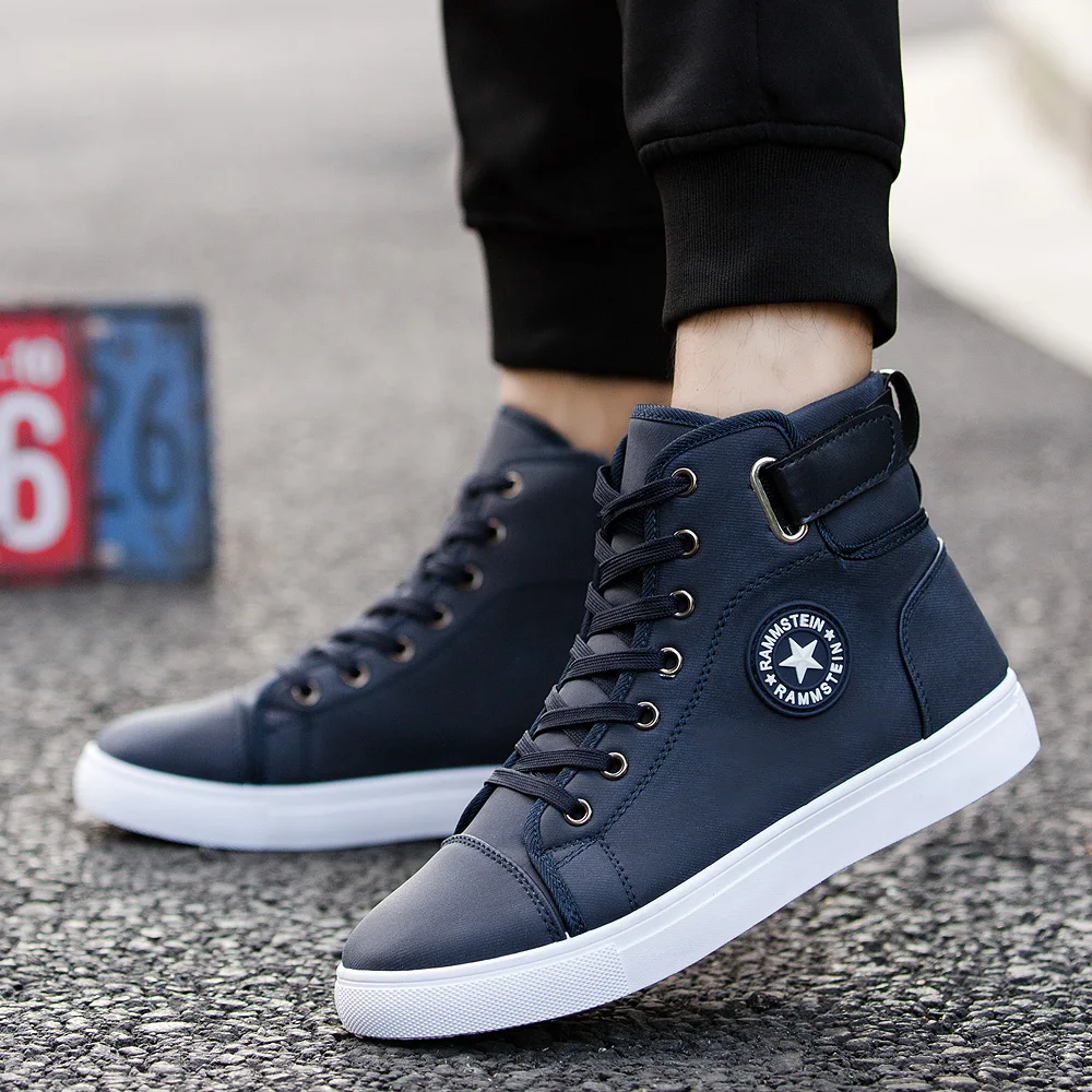 GOXPACER British Style Men Shoes Skate Boarding Casual Lace-up Flat Heel Fashion Stars High-Top Plus Size | Обувь