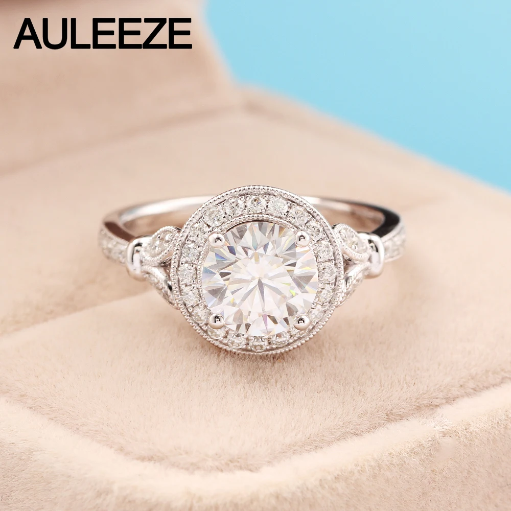 Винтажное однотонное обручальное кольцо из белого золота, 14 к, 1.5Ct, Moissanites, кольцо, Старый европейский круглый вырез, лабораторные обручальные кольца с брилиантами для женщин