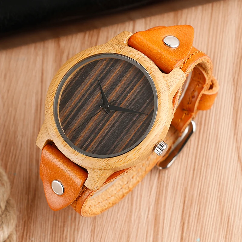 Коричневые наручные часы из натуральной кожи бамбукового дерева женский браслет