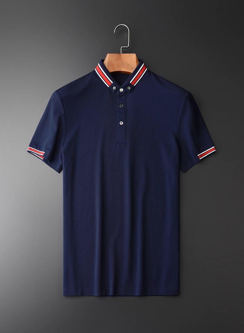 Мужская тонкая рубашка Minglu темно-синяя Повседневная приталенная с коротким