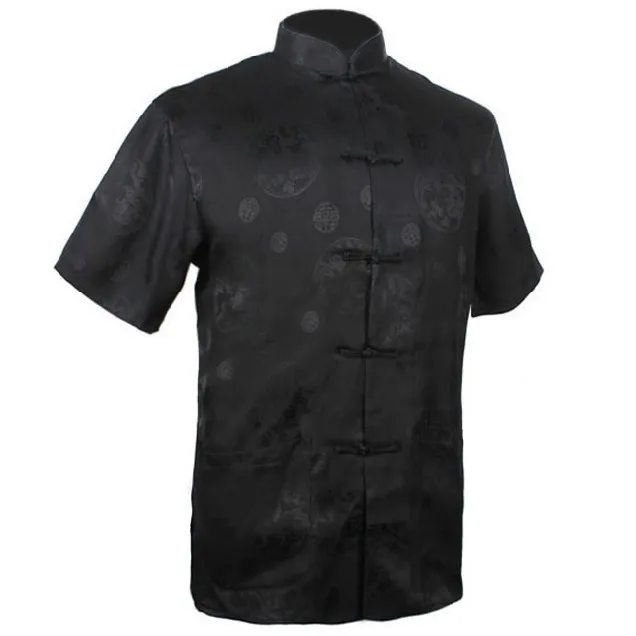 Лидер продаж, бежевый Новинка Hombre Camisa китайский Для мужчин рубашка шелковый атлас Кунг-фу с коротким рукавом костюм Размеры S M L XL XXL XXXL M0017