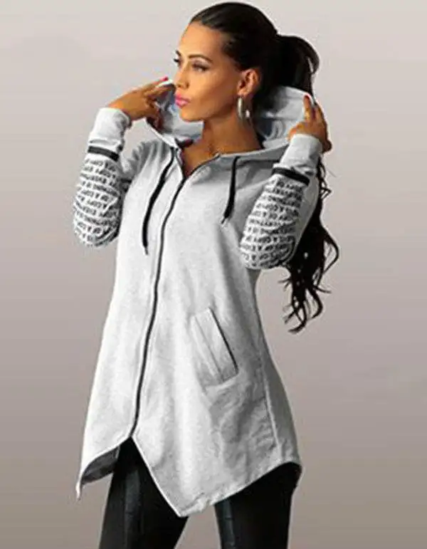 Plus Size S-5XL Autumn Winter Women Hoodies Sweatshirts Letter Print Pullover Harajuku Zipper Irregular Top Sportswear | Женская одежда