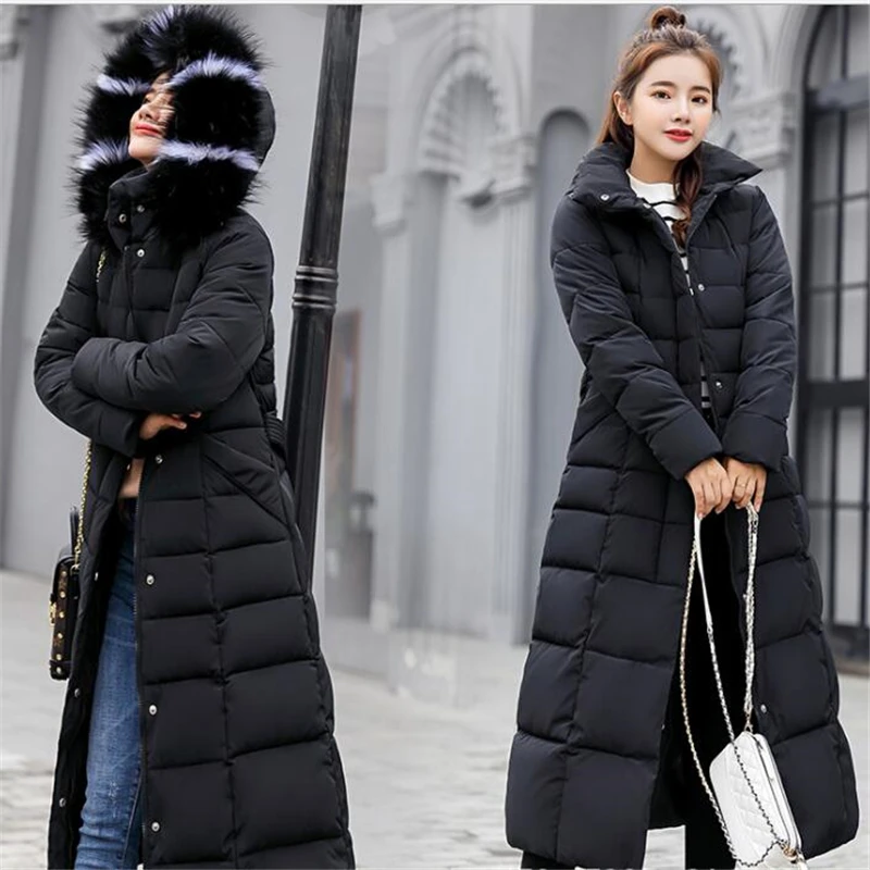 Женская парка с цветным воротником зимняя куртка в Корейском стиле очень длинное