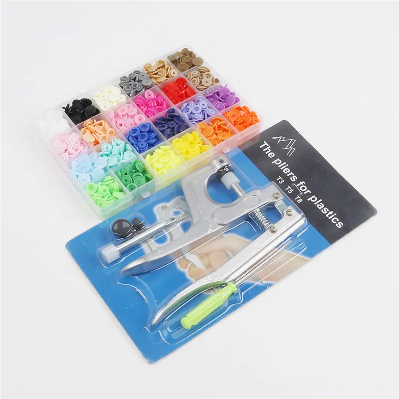 240pcs with tool T5 12 мм плоскогубцы металлический инструмент смолы кнопки 80-240 наборы зажимов прессованные пластиковые кнопки Детские ползунки пряжки+ коробка - Цвет: 240pcs with tool