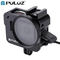 puluz cnc aluminum alloy housing shell protective cage hard case with 52mm uv lens for gopro hero2018 7 black 6 5