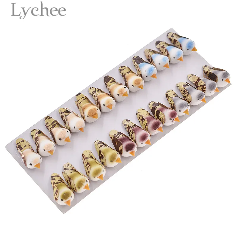 Lychee 24 шт./набор, мини-пена, Искусственные Птицы, прекрасные красочные искусственные птицы, миниатюры, вечерние украшения для дома, случайные наборы