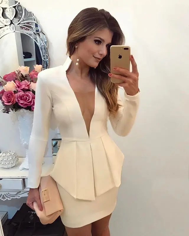 Сексуальное офисное женское платье с глубоким вырезом 2018 весеннее летнее