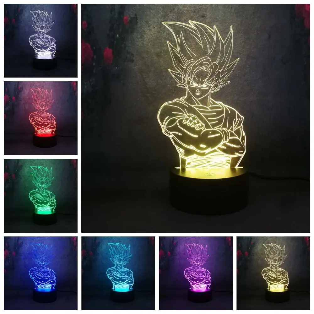 Красивая настольная лампа Dragon Ball Goku с 3D USB зарядкой светодиодная разноцветная для