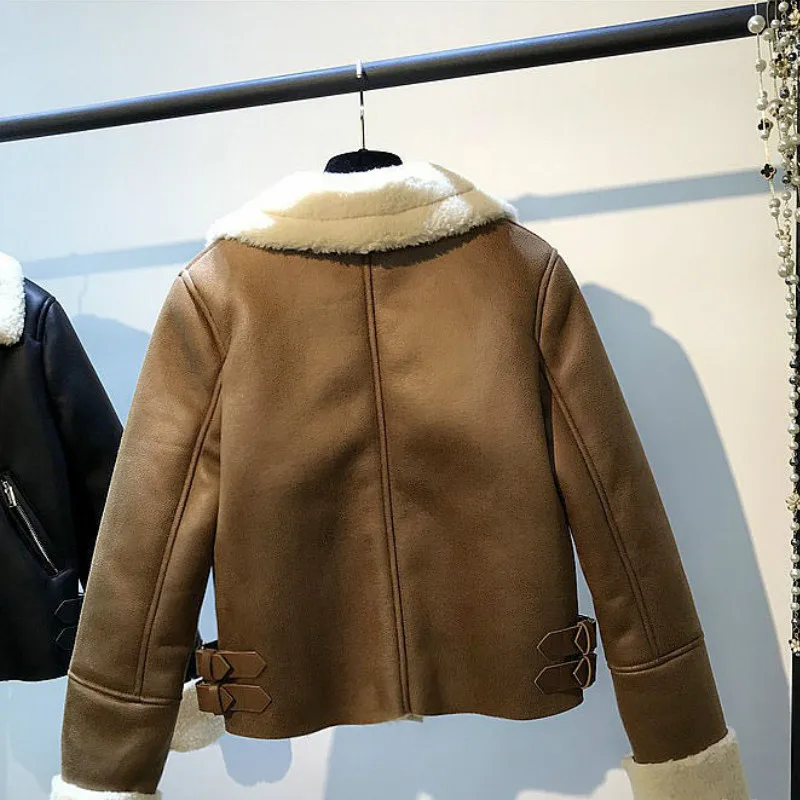 Женская байкерская куртка Inverno Jaquetas Feminino однотонная на молнии с карманами и