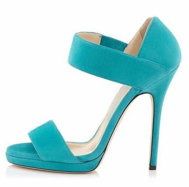 Женские босоножки с открытым носком и одним ремешком синие туфли на тонком