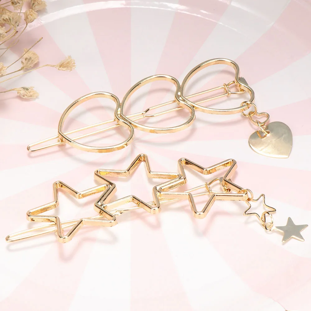 Корейские полые звезды шпильки с сердечками Модные металлические