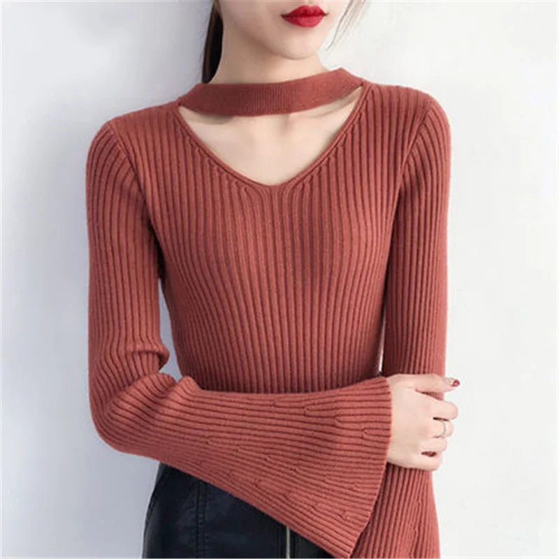 Вязаный джемпер 2018 женский зимний облегающий короткий свитер с роговым