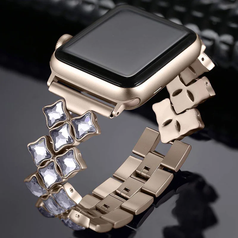 38 мм 42 мм 40 мм 44 мм женские ювелирные полосы для Apple Watch ремешок из нержавеющей стали с бриллиантами для iWatchbracelet серии 4 3 2 1 - Цвет: Gold